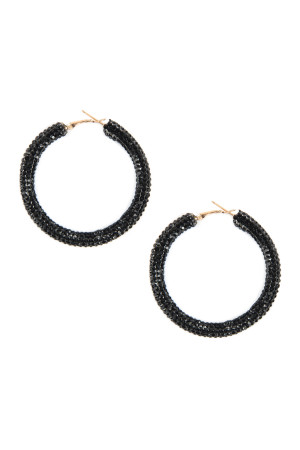 S23-10-5-HDE2611JT JET BLACK RHINESTONE COATED HOOP EARRING/6PAIRS