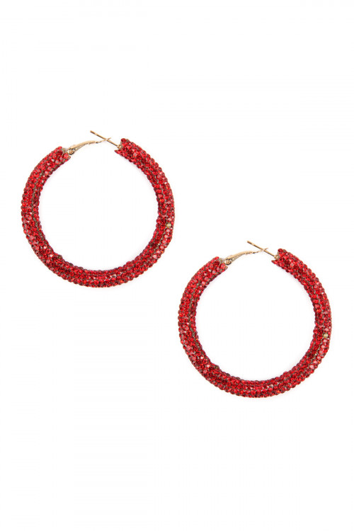 S23-10-5-HDE2611RD RED RHINESTONE COATED HOOP EARRING/6PAIRS