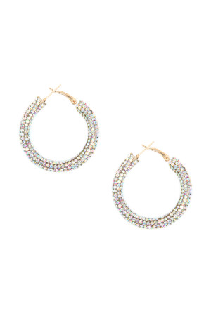 A2-4-5-HDE2612AB IRIDESCENT CLEAR RHINESTONE COATED HOOP EARRING/6PAIRS