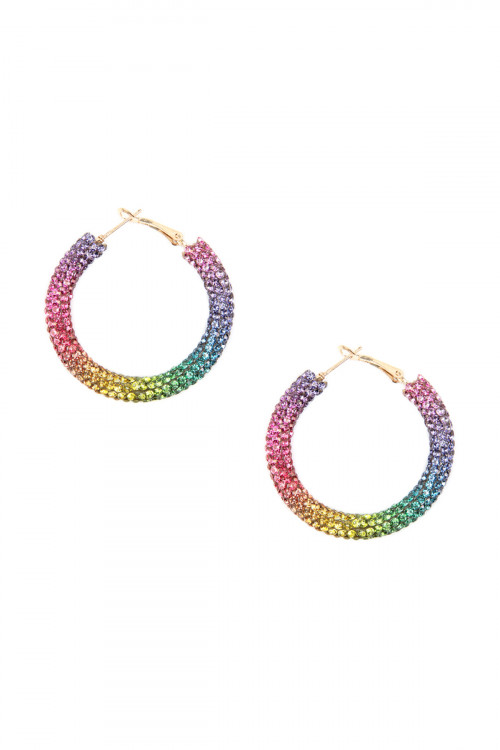 S23-11-4-HDE2612MT MULTI COLOR RHINESTONE COATED HOOP EARRING/6PAIRS