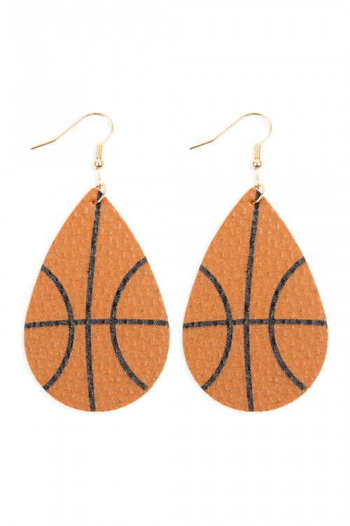 S25-1-5-HDE2614-1 BASKETBALL SPORTS LEATHER TEARDROP EARRINGS/6PAIRS