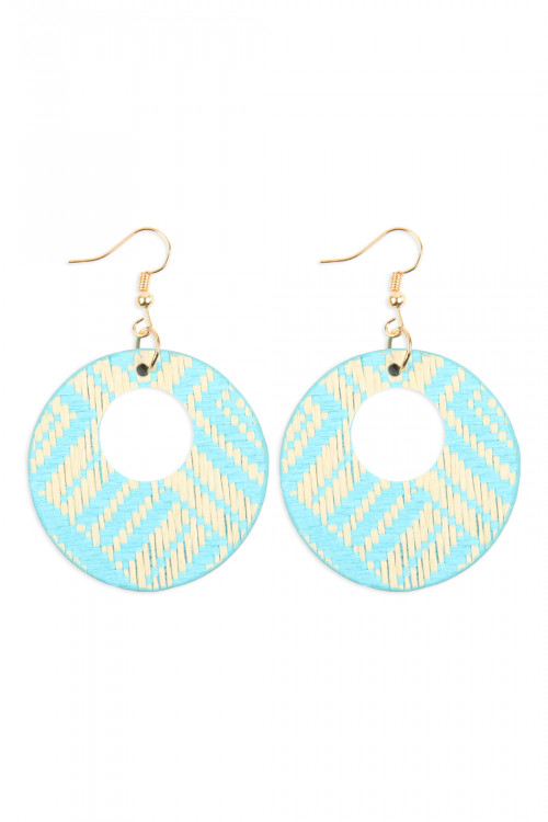 S6-4-2-HDE2618LBL LIGHT BLUE WEAVED FIBER ROUND DROP EARRINGS/6PAIRS