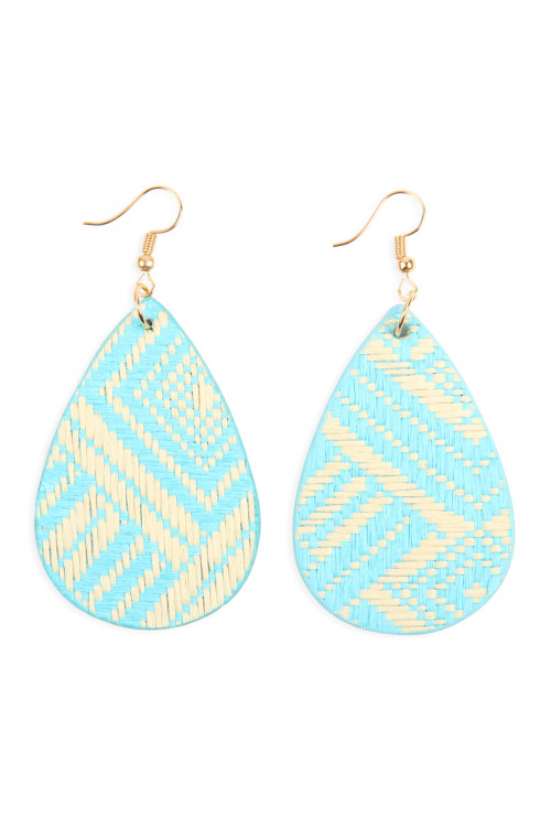 S6-4-4-HDE2619LBL LIGHT BLUE WEAVED FIBER TEARDROP EARRINGS/6PAIRS