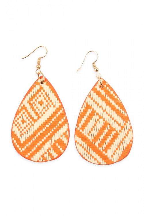 SA4-3-4-HDE2619OR ORANGE WEAVED FIBER TEARDROP EARRINGS/6PAIRS