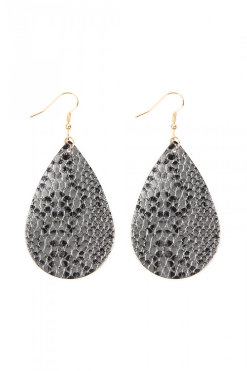 237-E-HDE2620GY GRAY SNAKE SKIN LEATHER TEARDROP EARRINGS/6PAIRS