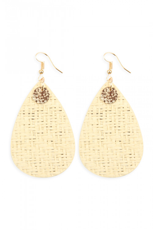 A2-2-3-HDE2621NA NATURAL WEAVED FIBER TEARDROP EARRINGS/6PAIRS