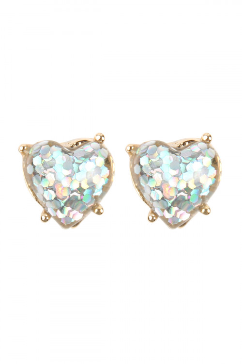 237-F-HDE2757AB IREDESCENT HEART SEQUIN POST EARRINGS/6PAIRS