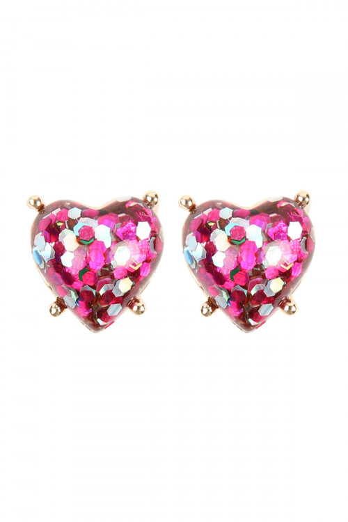 A2-1-2-HDE2757FS FUCHSIA HEART SEQUIN POST EARRINGS/6PAIRS