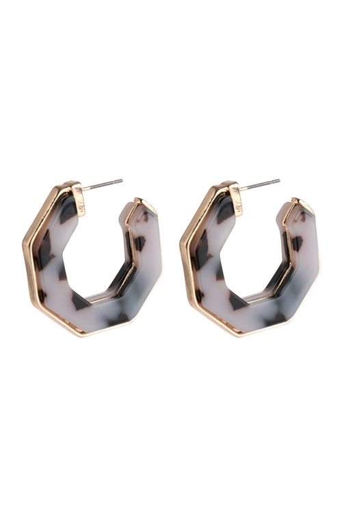 A1-3-3-HDE2788BKLEO BLACK LEOPARD OPEN POLYGON FACETED ACETATE EARRINGS/6PAIRS