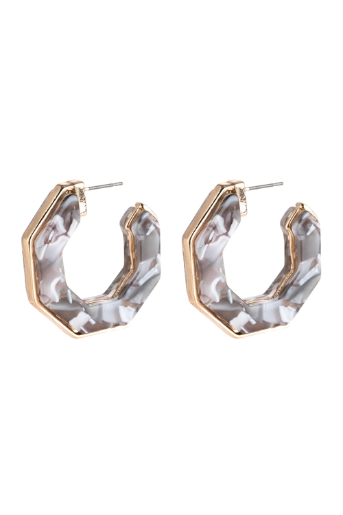 A1-2-2-HDE2788GY GRAY OPEN POLYGON FACETED ACETATE EARRINGS/6PAIRS