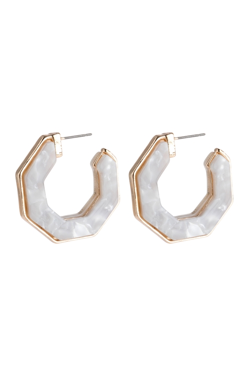 A1-3-3-HDE2788IVY IVORY OPEN POLYGON FACETED ACETATE EARRINGS/6PAIRS