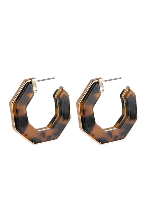 A1-2-2-HDE2788LEO LEOPARD OPEN POLYGON FACETED ACETATE EARRINGS/6PAIRS