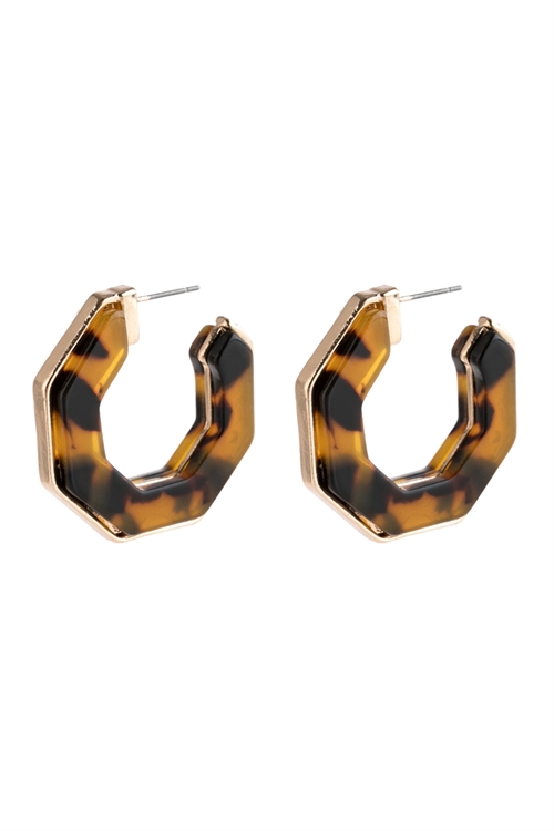 A1-3-4-HDE2788LLEO LIGHT LEOPARD OPEN POLYGON FACETED ACETATE EARRINGS/6PAIRS