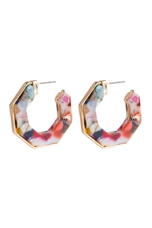 A1-2-2-HDE2788LMT LIGHT MULTI COLOR OPEN POLYGON FACETED ACETATE EARRINGS/6PAIRS