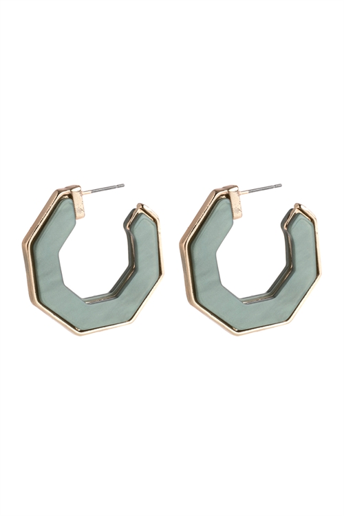 A1-3-4-HDE2788MN MINT OPEN POLYGON FACETED ACETATE EARRINGS/6PAIRS