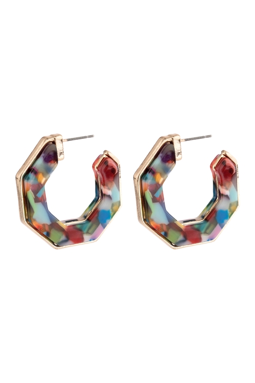 A1-3-4-HDE2788MT MULTI COLOR OPEN POLYGON FACETED ACETATE EARRINGS/6PAIRS