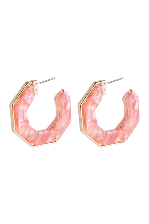 A1-3-4-HDE2788PK PINK OPEN POLYGON FACETED ACETATE EARRINGS/6PAIRS