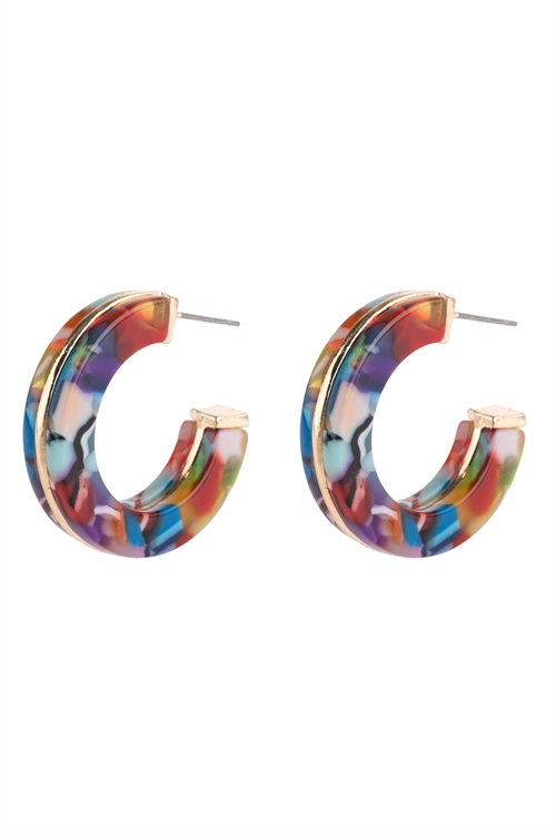 A3-1-2-HDE2789MT MULTI COLOR OPEN CIRCLE FACETED ACETATE EARRINGS/6PAIRS