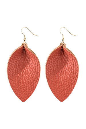 S25-7-3-HDE2811CO CORAL PINCHED TEARDROP HOOK DROP EARRING/6PAIRS