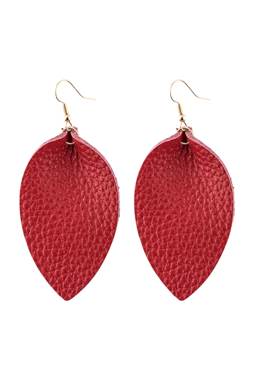 S25-7-3-HDE2811RD-1 RED PINCHED TEARDROP HOOK DROP EARRING/1PAIR