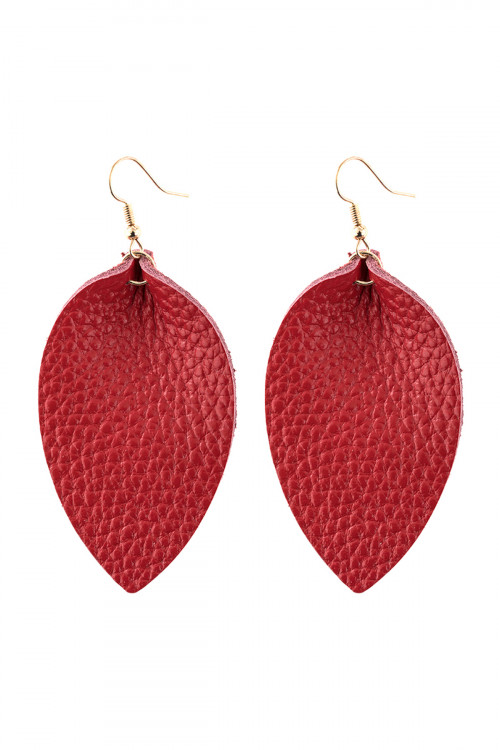 S25-7-3-HDE2811RD RED PINCHED TEARDROP HOOK DROP EARRING/6PAIRS