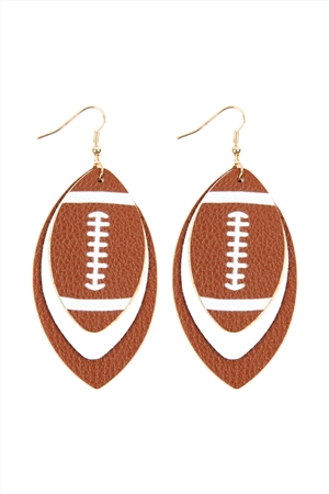 A1-3-4-HDE2845BR-1 - FOOTBALL SPORTS LAYERED LEATHER EARRINGS - BROWN/1PC