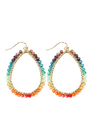 S23-3-4-HDE2856MT MULTI COLOR WIRE TEARDROP GLASS BEADS HOOK EARRINGS/6PAIRS