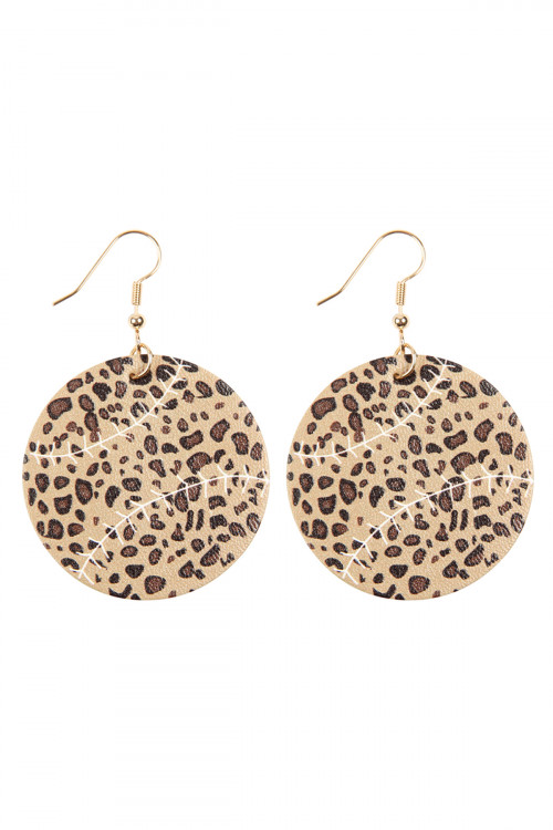 S23-8-2-HDE2865 LEOPARD SPORTS BALL LEATHER EARRINGS/6PCS