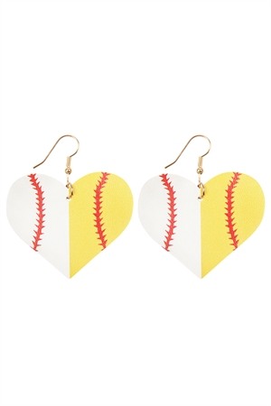 A1-2-2-HDE2866 WHITE YELLOW HEART SPORTS ACCENT LEATHER EARRINGS/6PAIRS