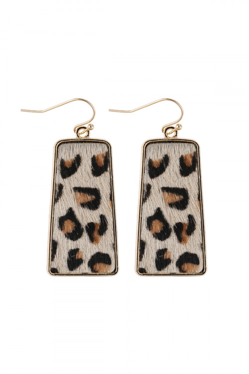 S22-9-3-S7-5-4-HDE2889LEO LEOPARD PRINTED LEATHER BAR DANGLING FISH HOOK EARRINGS /6PAIRS