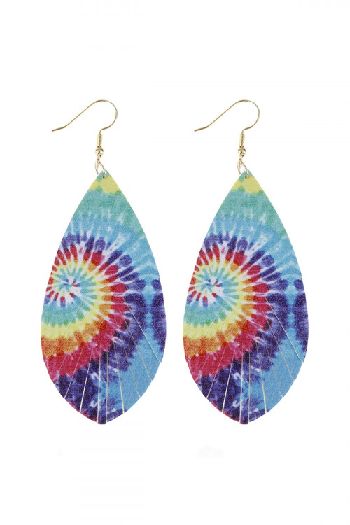 S25-6-5-HDE2895 SPIRAL MULTICOLOR PRINTED LEATHER TASSEL HOOK EARRINGS/6PAIRS (NOW $0.75 ONLY!)