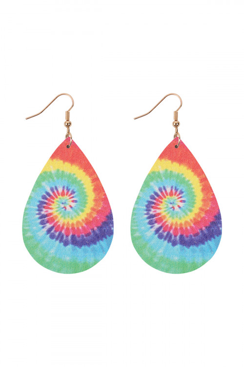 A3-1-3-HDE2921MT1 MULTI COLOR 1 ABSTRACT DESIGN LEATHER TEARDROP HOOK EARRINGS/6PAIRS