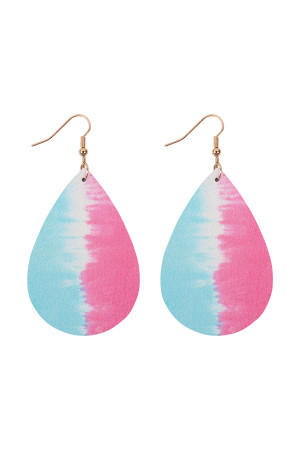 A3-1-3-HDE2921MT2 MULTI COLOR 2 ABSTRACT DESIGN LEATHER TEARDROP HOOK EARRINGS/6PAIRS