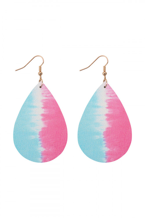 A3-1-3-HDE2921MT2 MULTI COLOR 2 ABSTRACT DESIGN LEATHER TEARDROP HOOK EARRINGS/6PAIRS