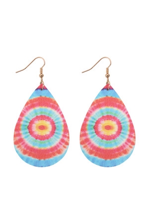 A2-5-4-HDE2921MT3-1 MULTI COLOR 3 ABSTRACT DESIGN LEATHER TEARDROP HOOK EARRINGS/1PC