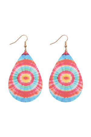 A3-1-4-HDE2921MT3 MULTI COLOR 3 ABSTRACT DESIGN LEATHER TEARDROP HOOK EARRINGS/6PAIRS