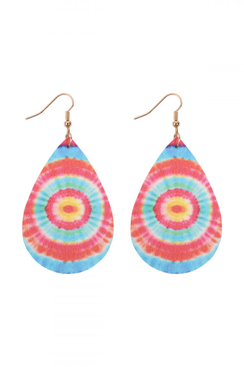 A3-1-4-HDE2921MT3 MULTI COLOR 3 ABSTRACT DESIGN LEATHER TEARDROP HOOK EARRINGS/6PAIRS