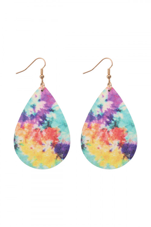 A2-1-3-HDE2921MT4 MULTI COLOR 4 ABSTRACT DESIGN LEATHER TEARDROP HOOK EARRINGS/6PAIRS