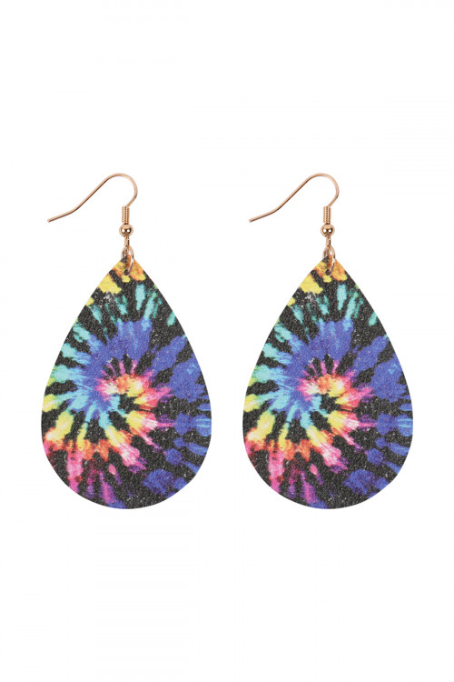 A2-1-3-HDE2921MT5 MULTI COLOR 5 ABSTRACT DESIGN LEATHER TEARDROP HOOK EARRINGS/6PAIRS