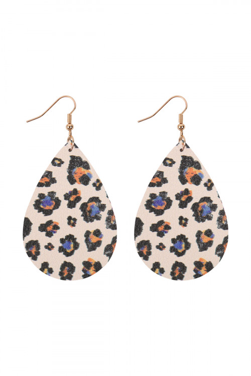 A3-1-4-HDE2921MT9 MULTI COLOR 9 ABSTRACT DESIGN LEATHER TEARDROP HOOK EARRINGS/6PAIRS