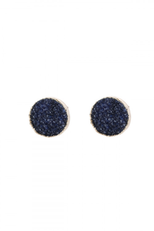 S25-1-3-HDE2937NV NAVY ROUND DRUZY STUD EARRINGS/6PAIRS