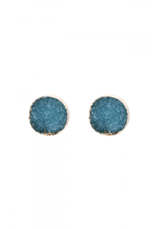 S25-1-3-HDE2937TQ TURQUOISE ROUND DRUZY STUD EARRINGS/6PAIRS