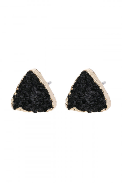 S25-2-3-HDE2938BK BLACK TRIANGLE DRUZY STONE STUD EARRINGS/6PAIRS