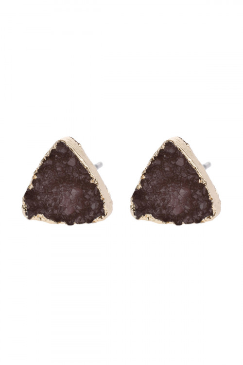 A2-3-5 - HDE2938DBR DARK BROWN TRIANGLE DRUZY STONE STUD EARRINGS/6PAIRS