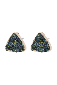 A2-2-2-HDE2938H HEMATITE TRIANGLE DRUZY STONE STUD EARRINGS/6PAIRS