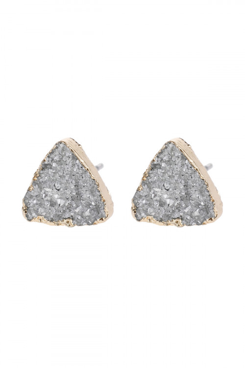A2-2-2-HDE2938S SILVER TRIANGLE DRUZY STONE STUD EARRINGS/6PAIRS