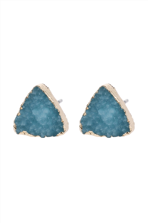 A2-2-2-HDE2938TQ-1 TURQUOISE TRIANGLE DRUZY STONE STUD EARRINGS/1PAIR