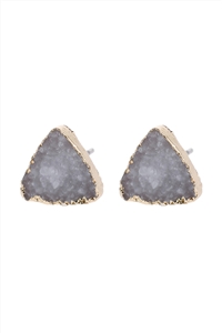 A2-2-2-HDE2938WT-1 WHITE TRIANGLE DRUZY STONE STUD EARRINGS/1PAIR