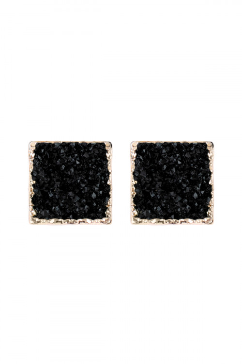 S25-2-3-HDE2939BK BLACK SQUARE DRUZY STONE STUD EARRINGS/6PAIRS