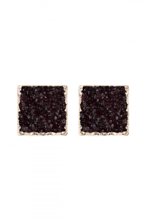 S25-2-3-HDE2939BU BURGUNDY SQUARE DRUZY STONE STUD EARRINGS/6PAIRS